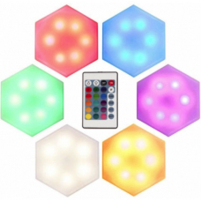 Set 6 lampi hexagon RGB cu telecomanda si senzor tactil